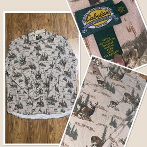 Cabela's Beige and Brown Wildlife Pattern Shirt